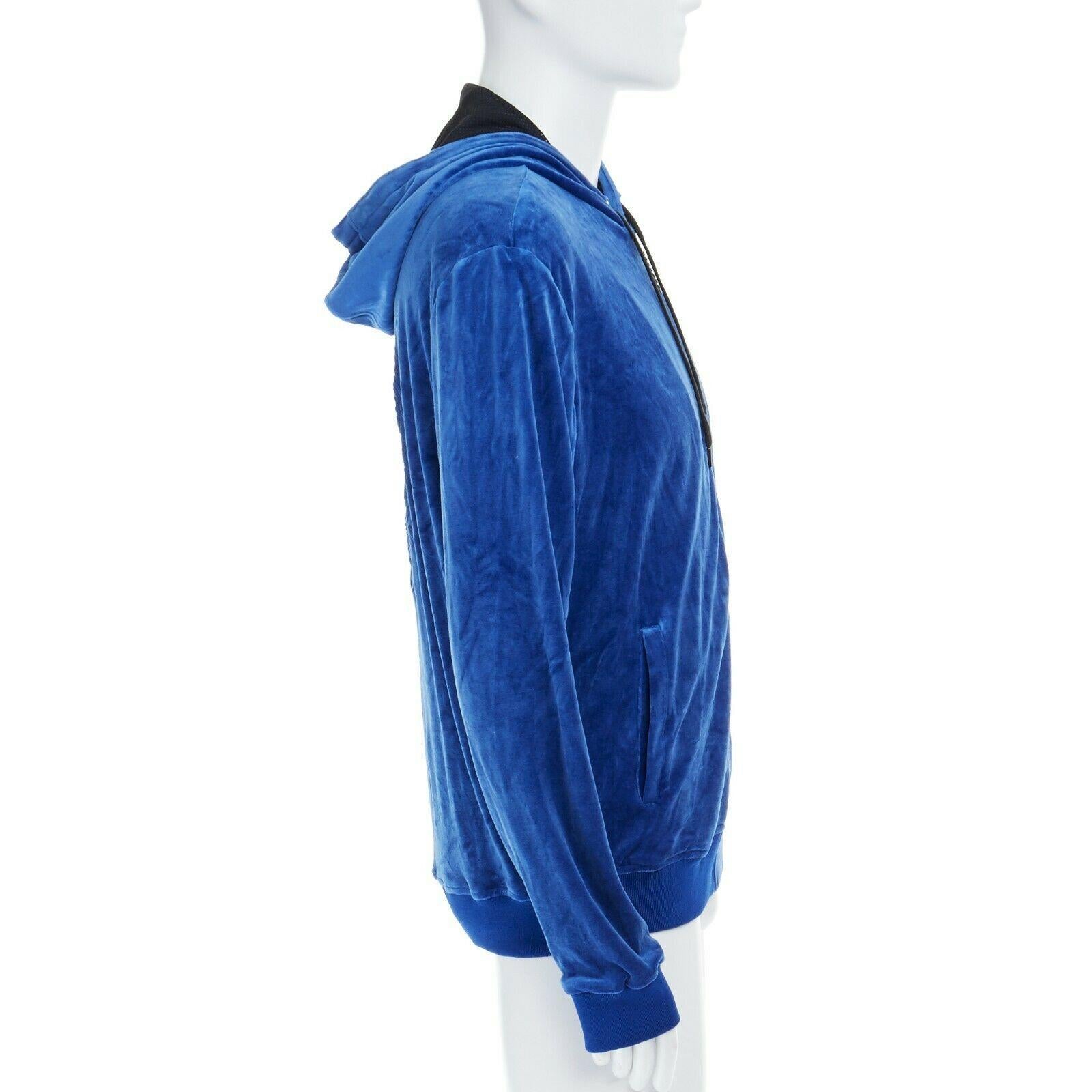 Blue new VERSACE Gym blue velour Medusa logo embroidered back hoodie jacket IT6 L