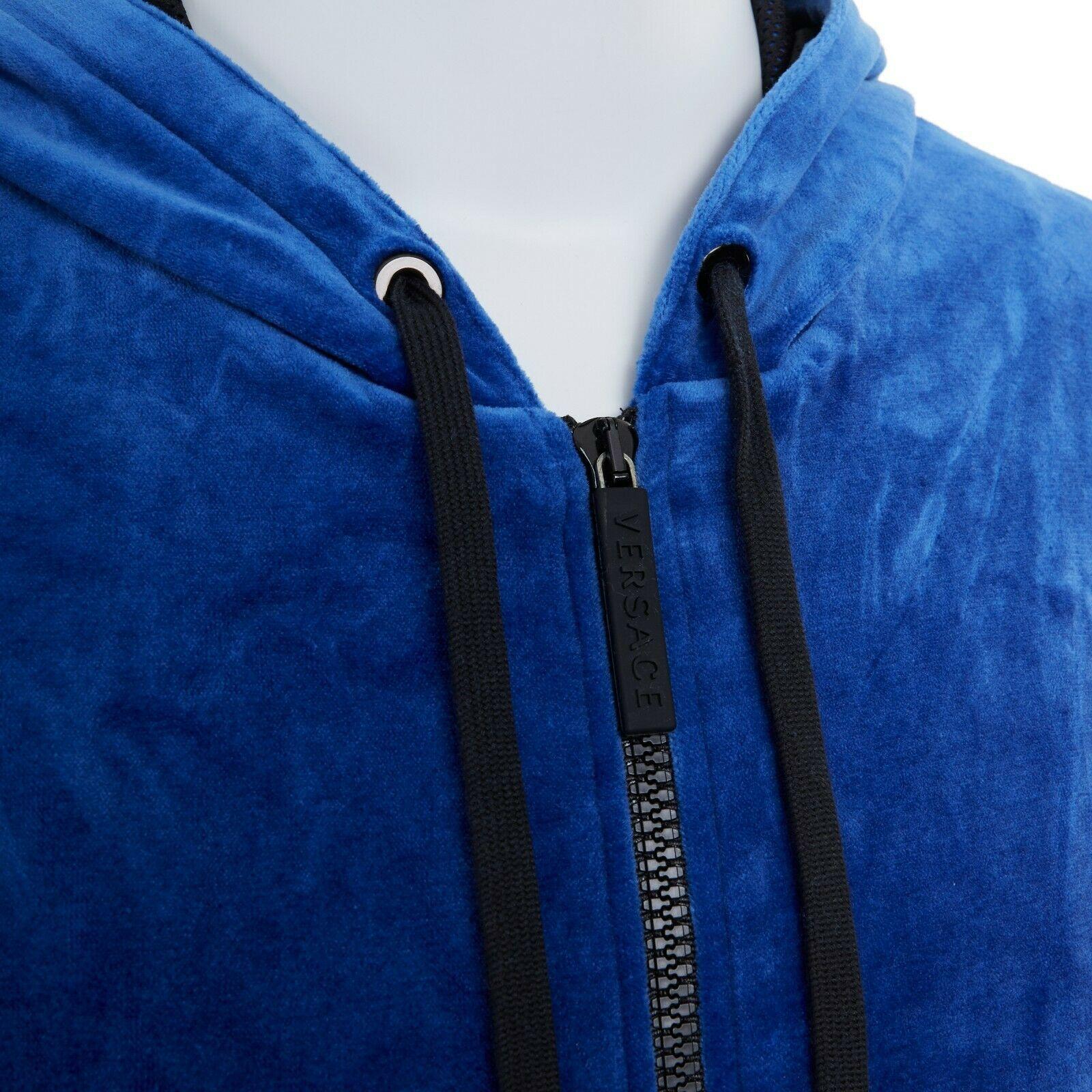 new VERSACE Gym blue velour Medusa logo embroidered back hoodie jacket IT6 L 1