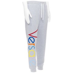 new VERSACE heather grey Vintage 90's logo embroidered jogger sweatpants XL