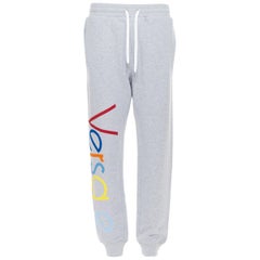 VERSACE - Sweat-pantalon de survêtement de sport vintage brodé du logo des années 90, gris foncé, XXL, état neuf