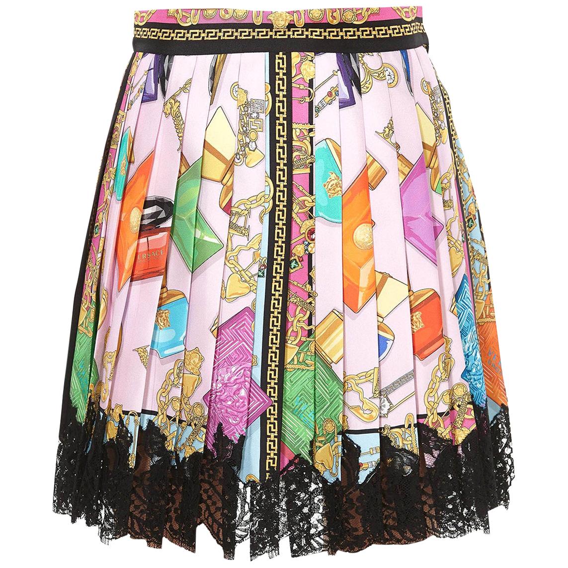 New VERSACE HEAVENLY SCENTS PLEATED SILK SKIRT 38 - 2