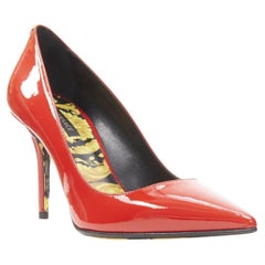 new VERSACE Hibiscus Barocco Eros red patent floral sole Medusa pump US7 EU37