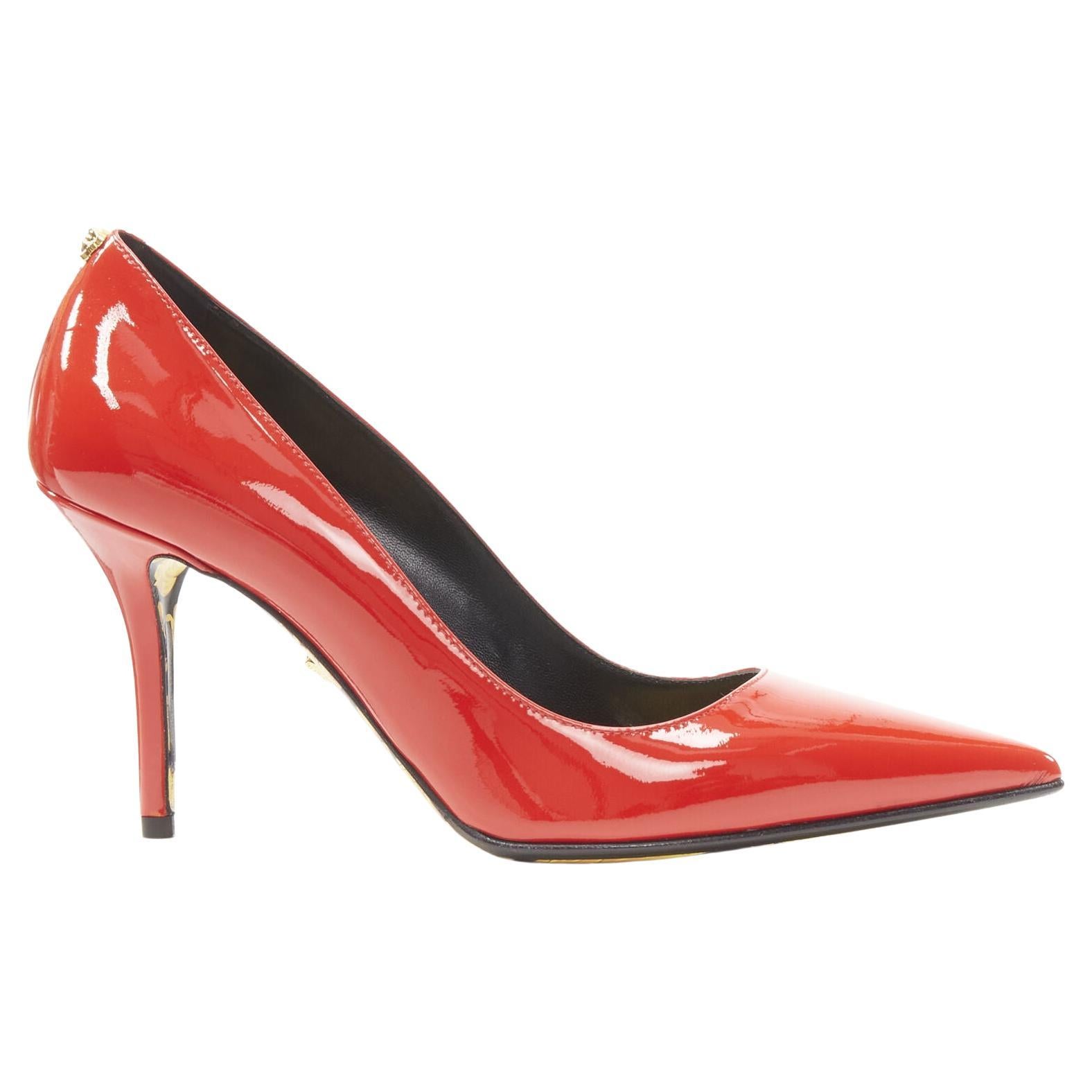 new VERSACE Hibiscus Barocco gold sole red patent Medusa stud pump EU38.5 For Sale