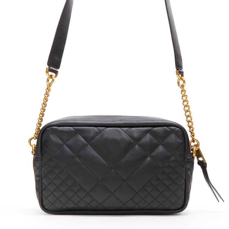 new VERSACE Hibiscus Baroque black quilted leather small crossbody ...