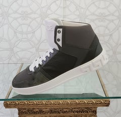 NEW VERSACE HIGH TOP SUEDE LEATHER SNEAKERS w/ WHITE GREEK KEY SOLE 44 - 11