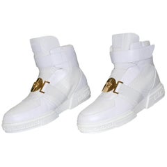 New VERSACE HIGH -TOP WHITE LEATHER SNEAKERS GOLD MEDUSA 46 - 13