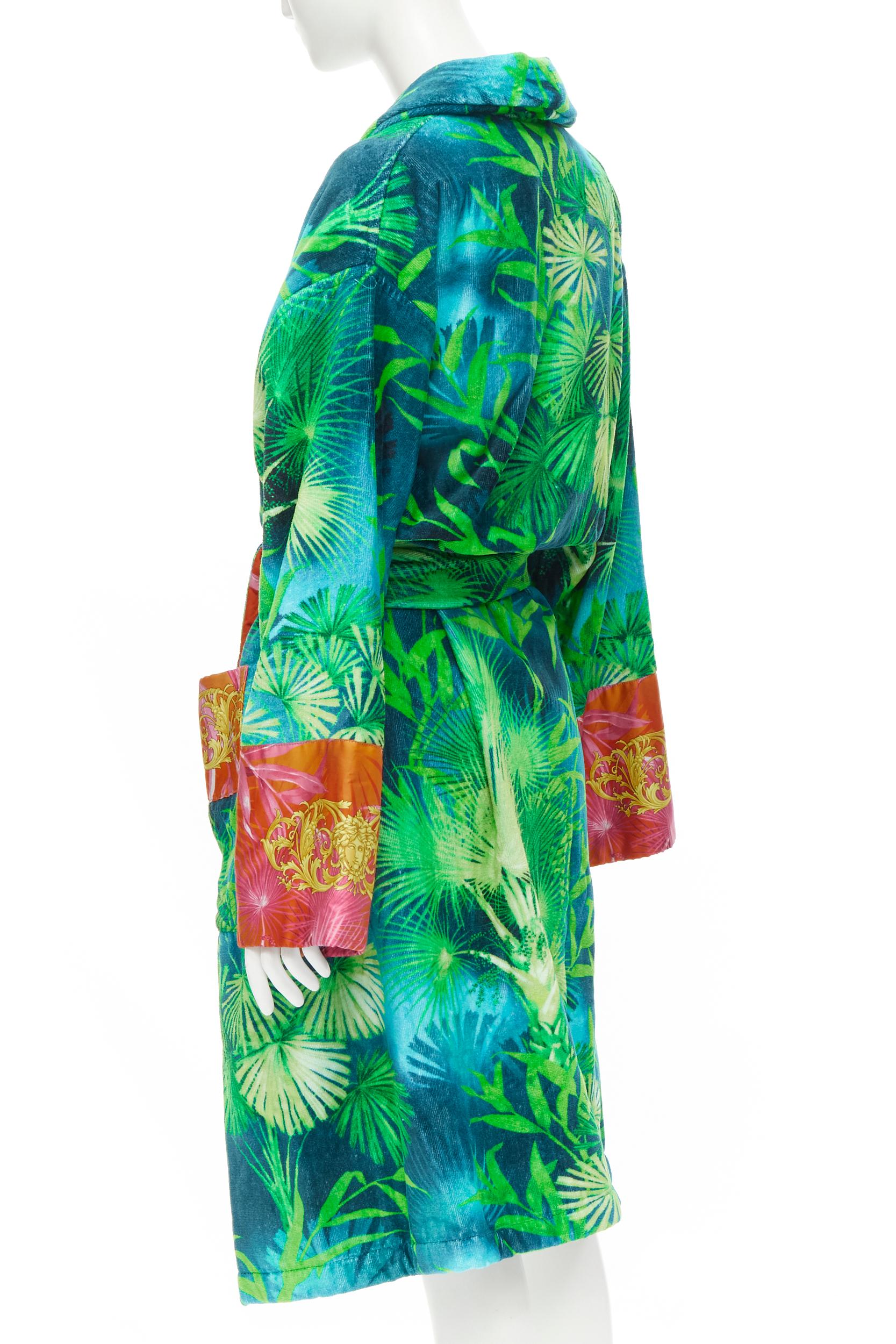 Blue new VERSACE HOME Iconic green Jungle print pink Medusa Barocco trim robe M