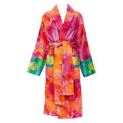 Used new VERSACE HOME Iconic pink Jungle print green Medusa Barocco trim robe M