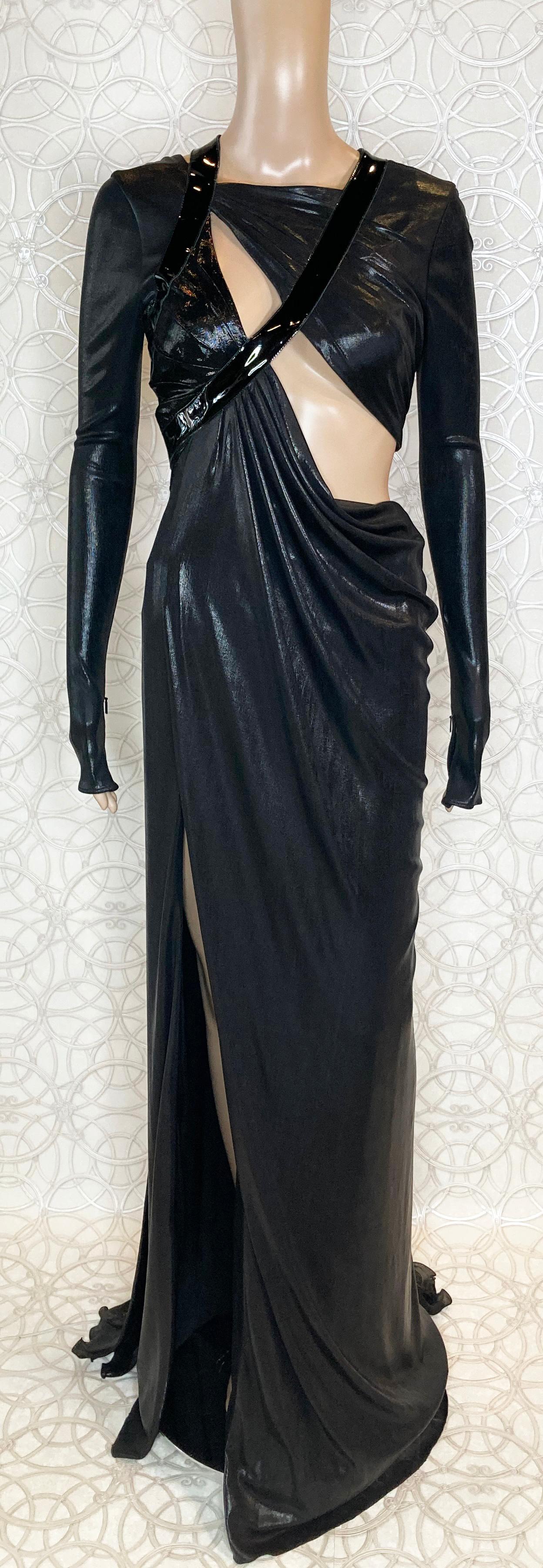 New VERSACE Hottest Black Liquid Jersey Gown With Vinyl Sleeves 1