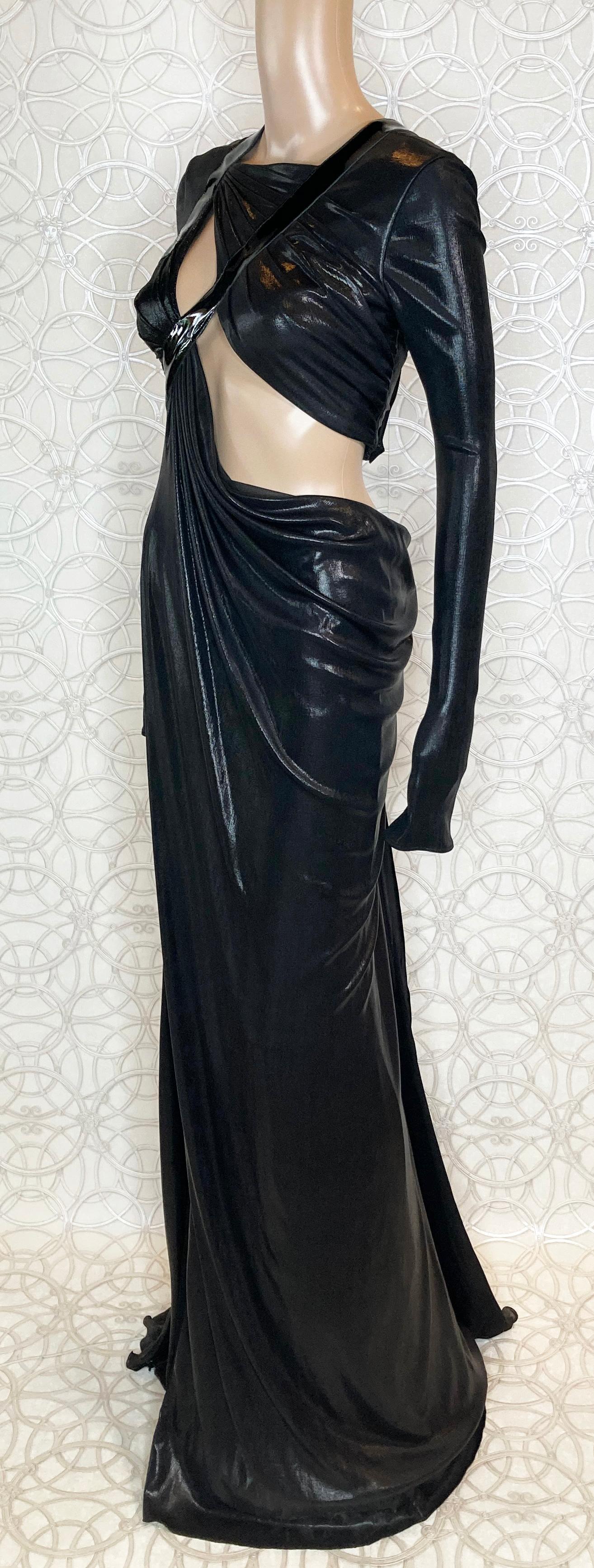 New VERSACE Hottest Black Liquid Jersey Gown With Vinyl Sleeves 2