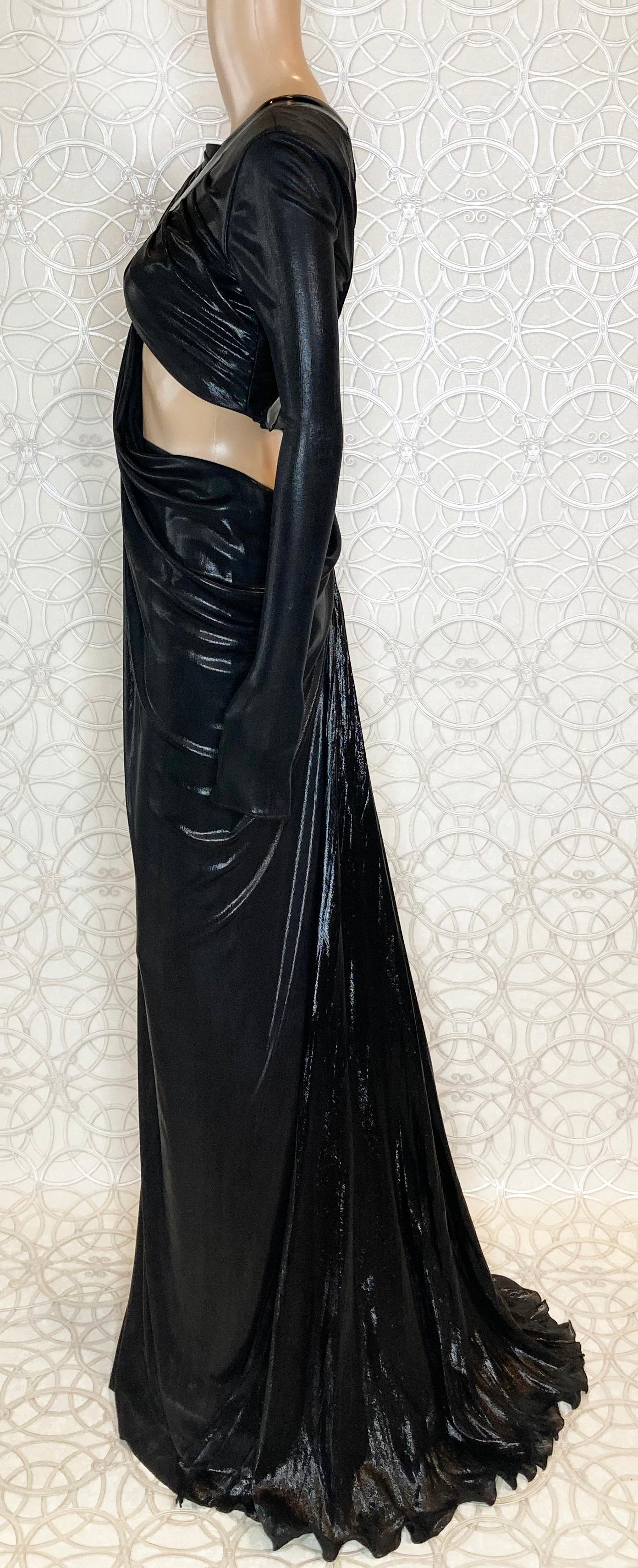 New VERSACE Hottest Black Liquid Jersey Gown With Vinyl Sleeves 3