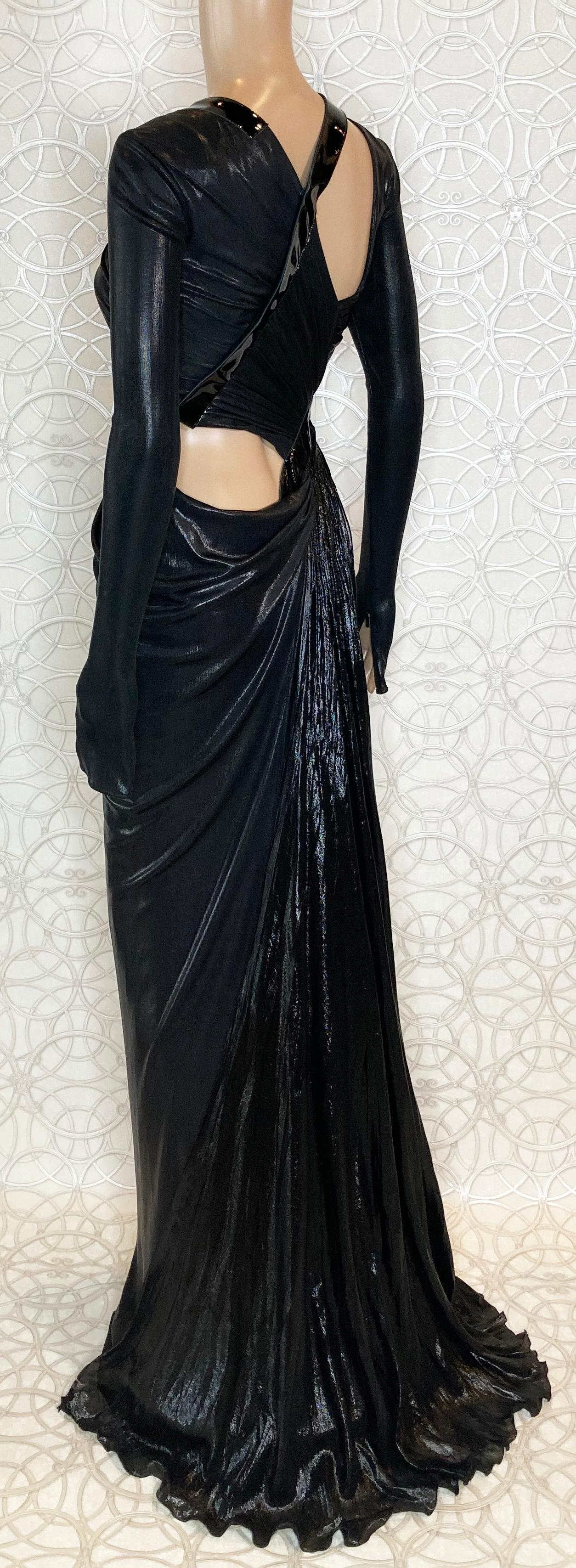 New VERSACE Hottest Black Liquid Jersey Gown With Vinyl Sleeves 4