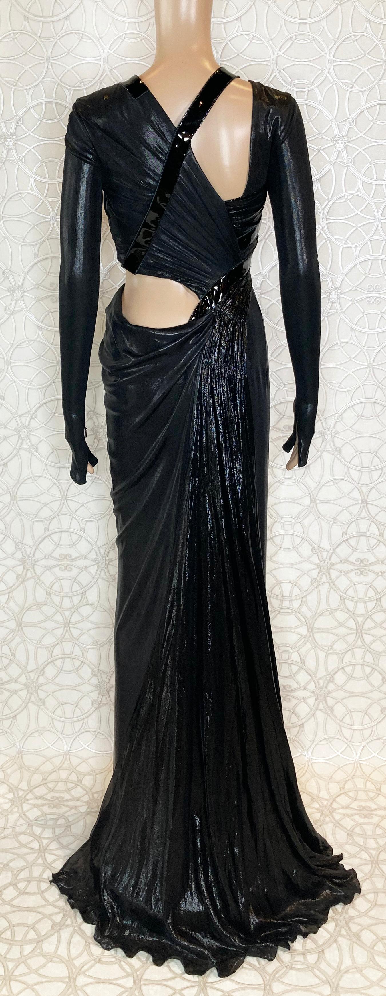 New VERSACE Hottest Black Liquid Jersey Gown With Vinyl Sleeves 5