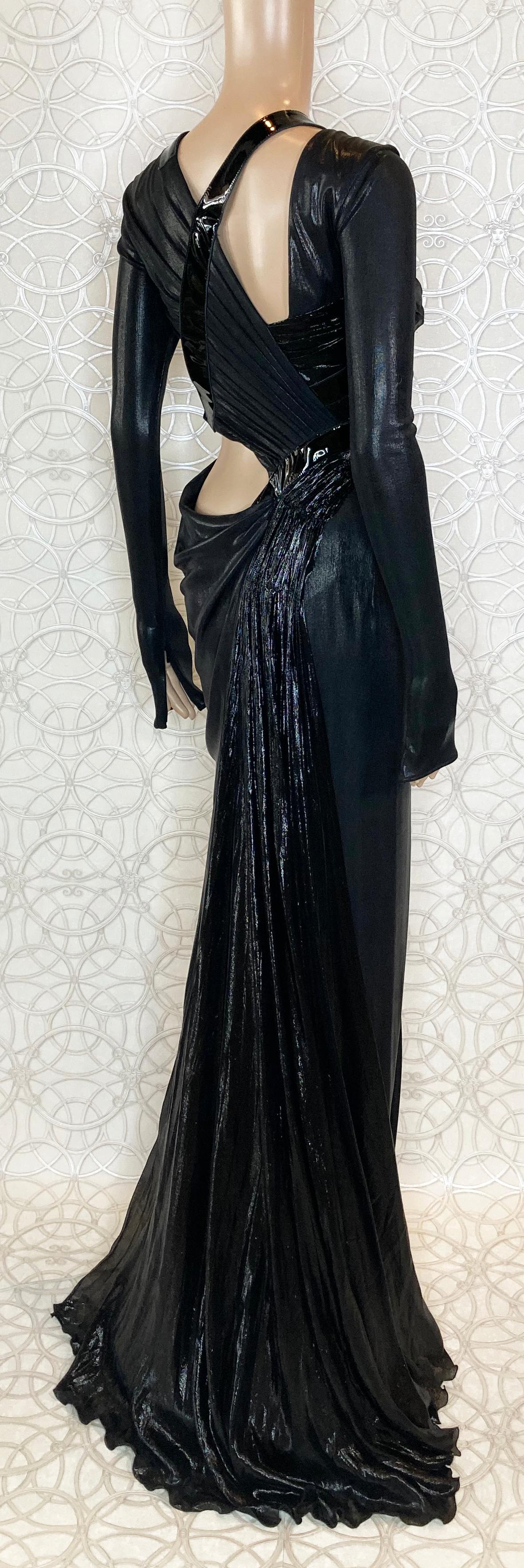 New VERSACE Hottest Black Liquid Jersey Gown With Vinyl Sleeves 6