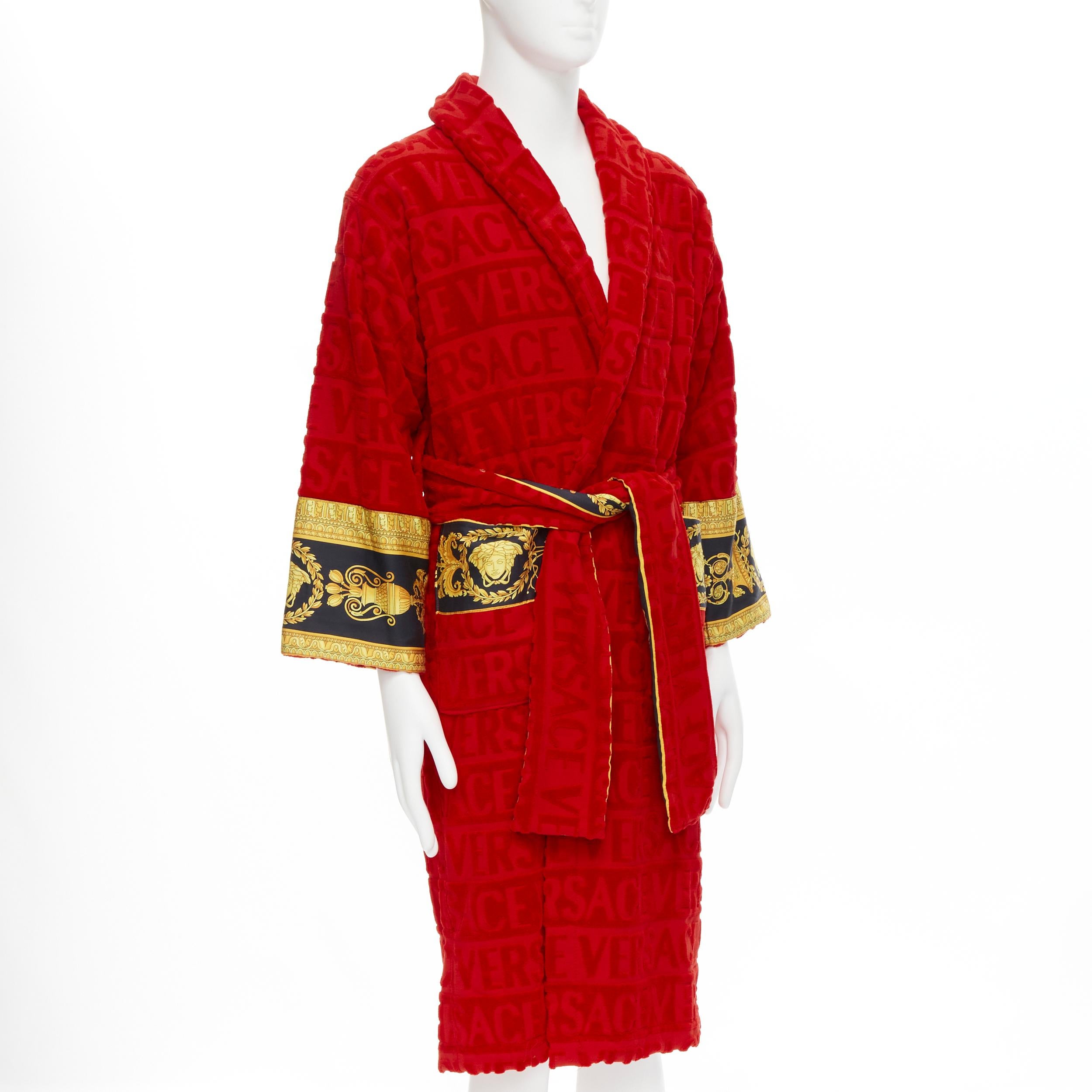 new VERSACE I Love Baroque red jacquard terry cotton gold Baroque bathrobe  S For Sale at 1stDibs