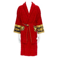 new VERSACE I Love Baroque red jacquard terry cotton gold Baroque bathrobe S