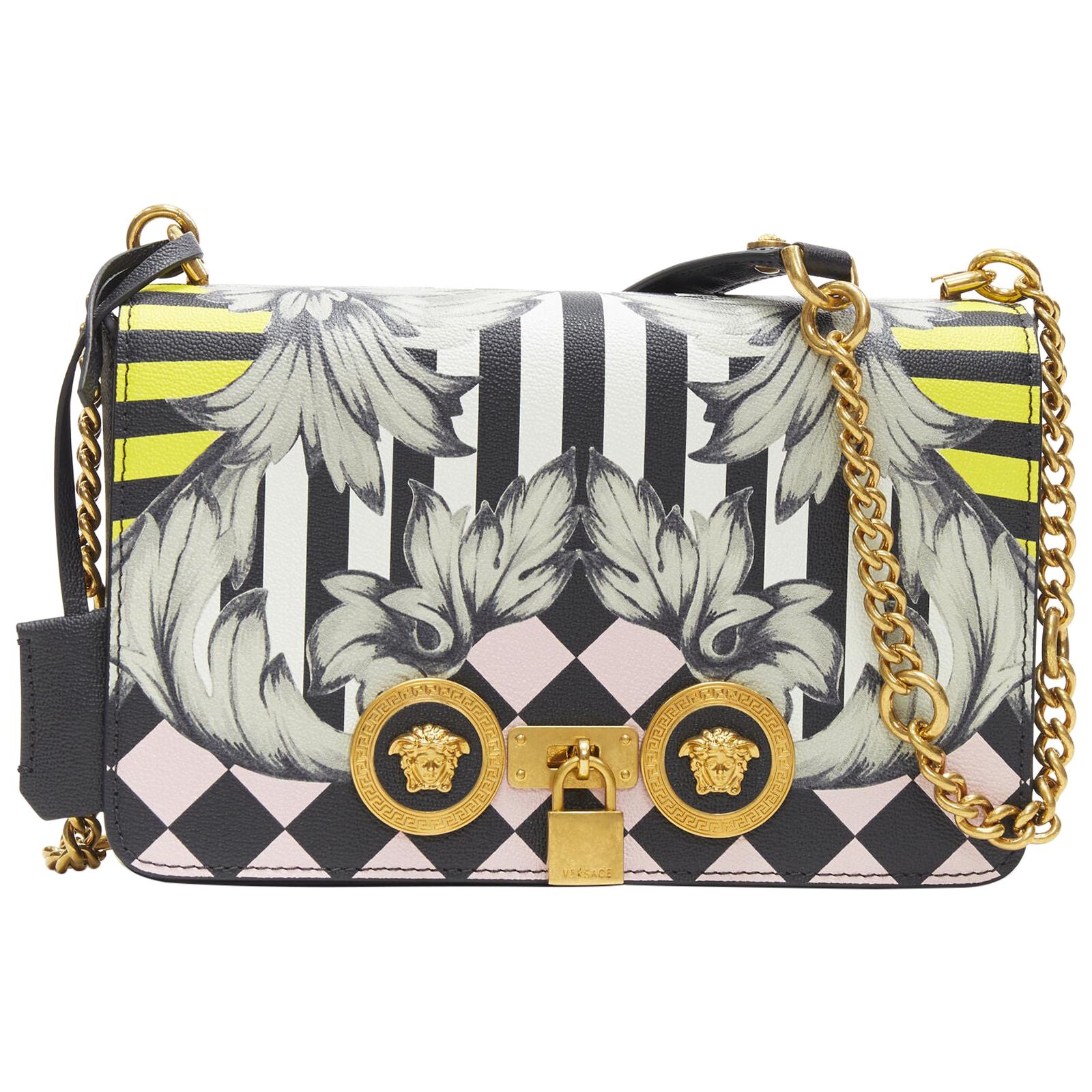 New VERSACE Icon Baroque checkerboard print tribute shoulder chain bag