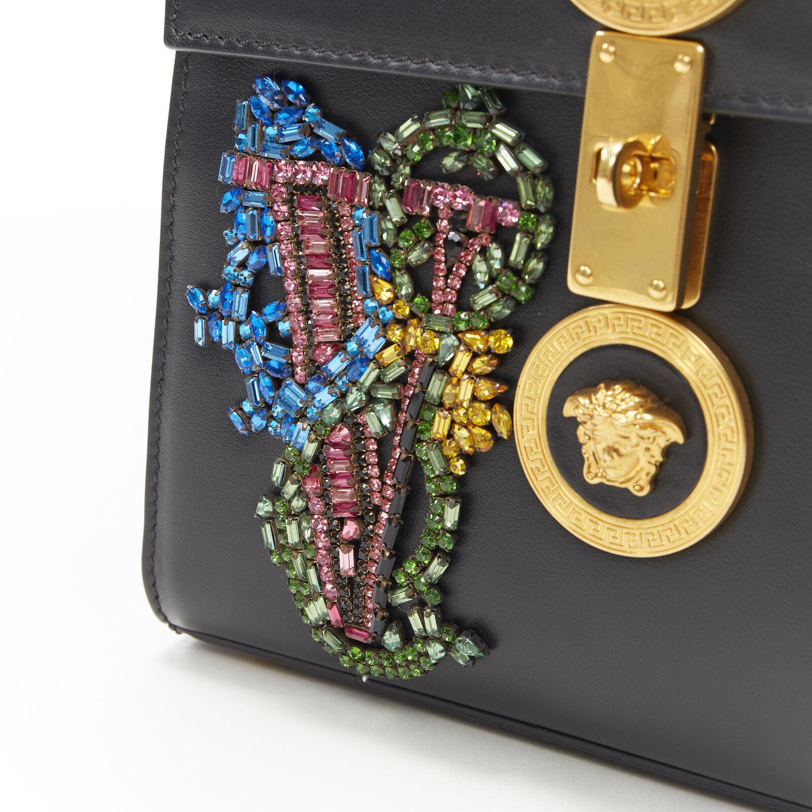 NEW VERSACE Icon Flap black baroque Swarovski crystal embellished bag 3