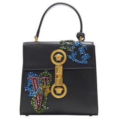 NEU VERSACE Icon Flap Schwarze:: barocke:: mit Swarovski-Kristallen verzierte Tasche