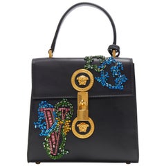 nouveau VERSACE Icon Flap sac à poignée supérieure noir baroque embelli de cristaux swarovski