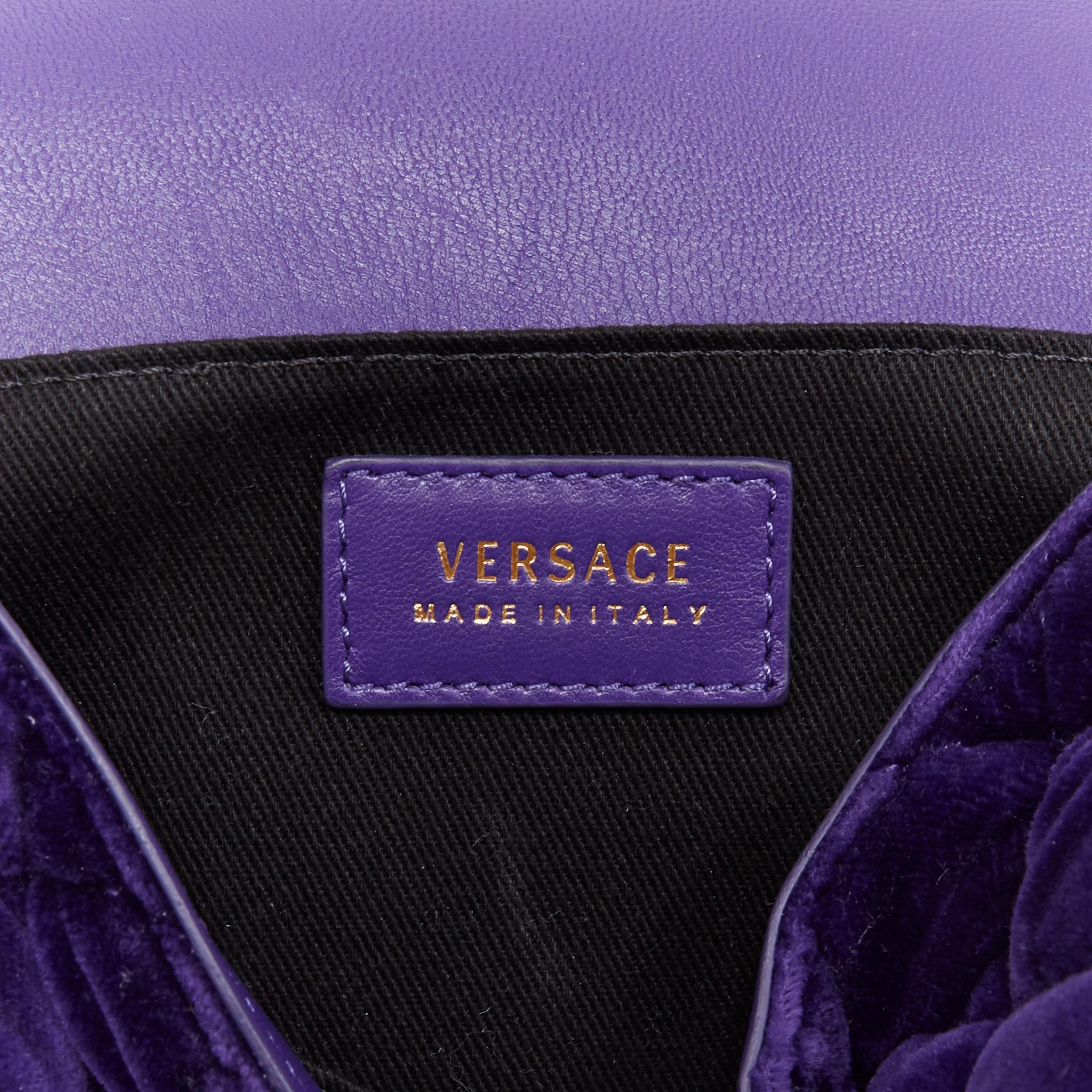 new VERSACE Icon Medium purple quilted velvet dual Medusa gold chain flap bag 4