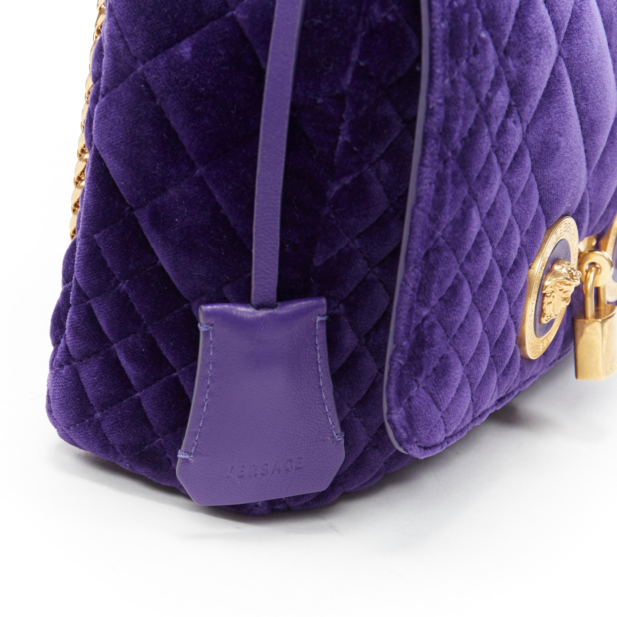 new VERSACE Icon Medium purple quilted velvet dual Medusa gold chain flap bag 1