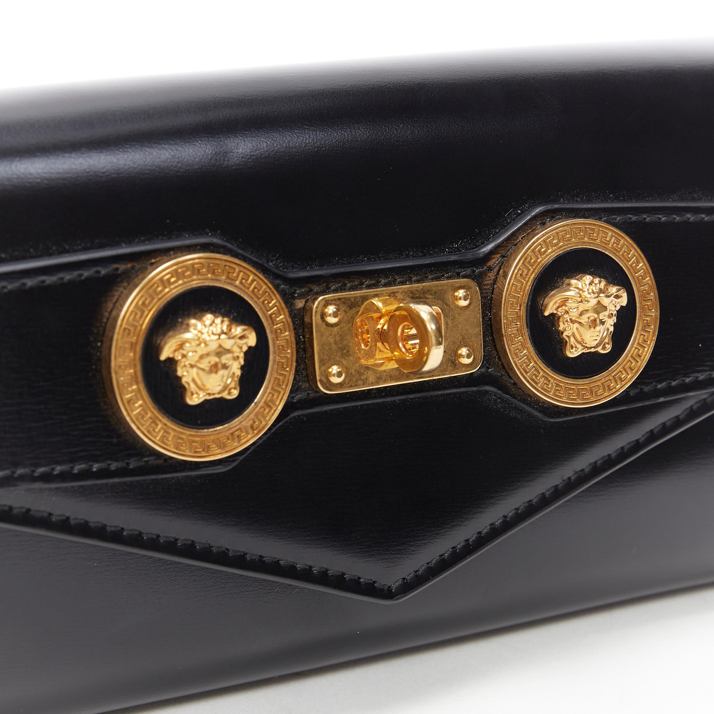 Women's new VERSACE Icon Medusa black leather long continental wallet kelly clutch