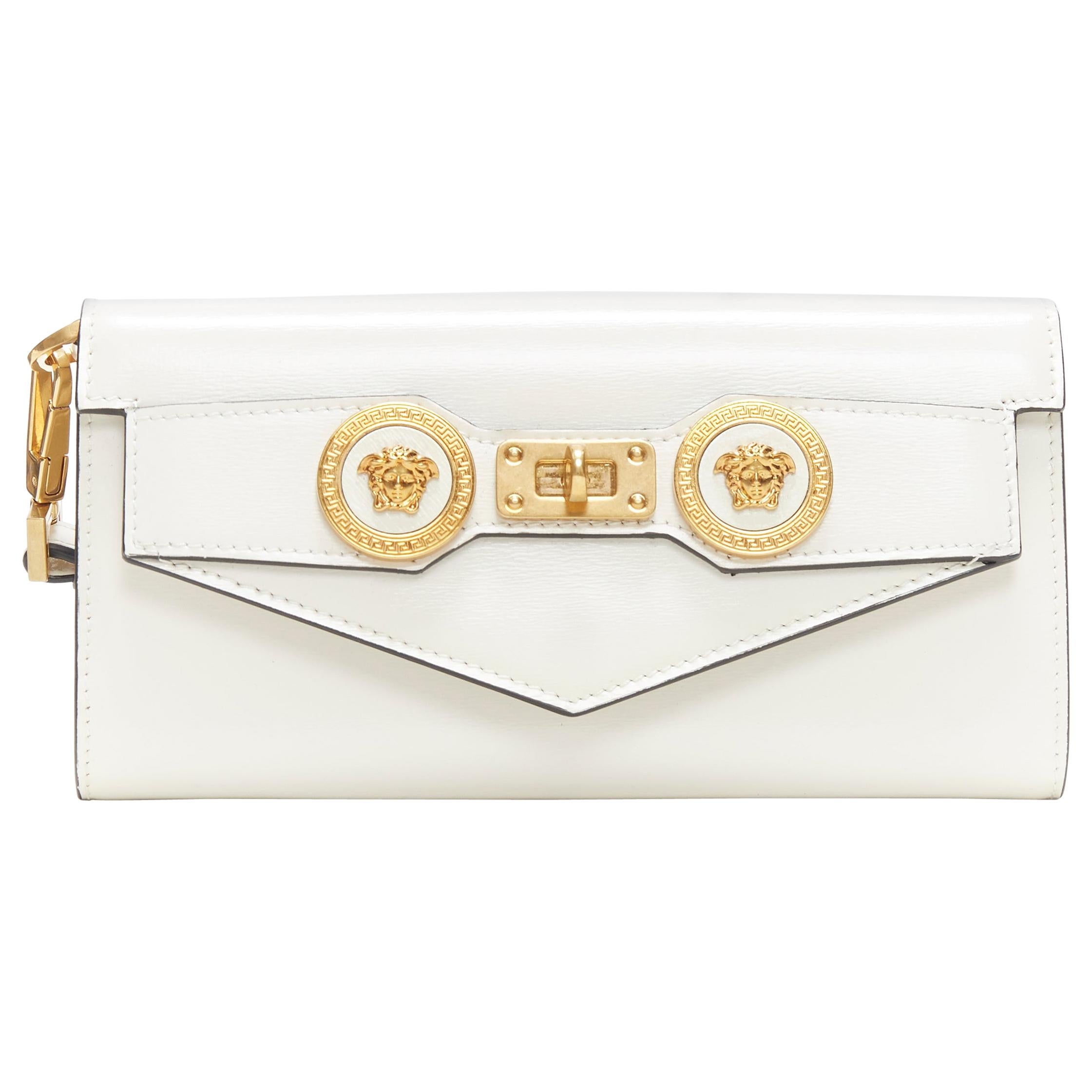 new VERSACE Icon Medusa white leather long continental wallet kelly clutch