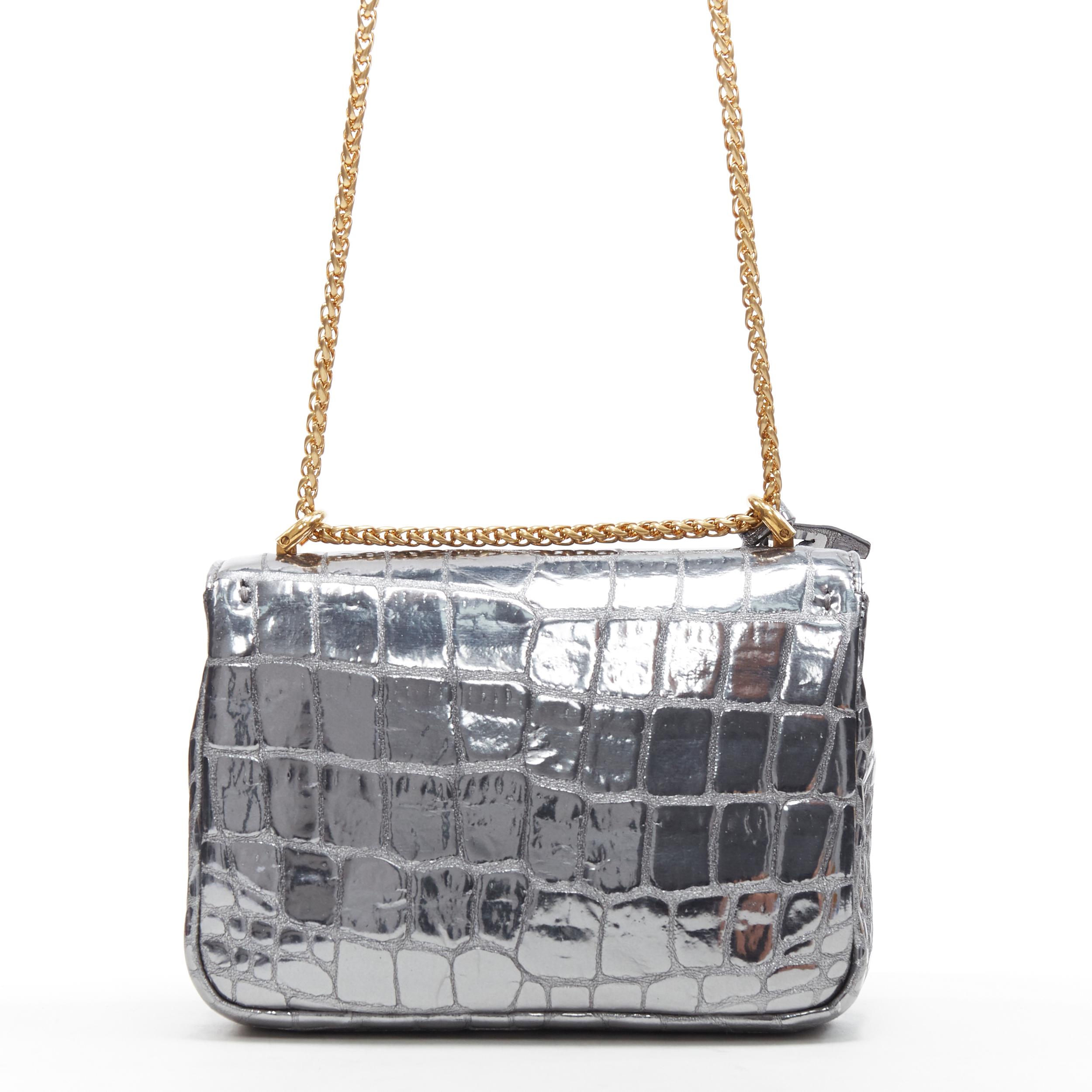 new VERSACE Icon mirrored silver mock croc Medusa turnlock small crossbody bag In New Condition In Hong Kong, NT