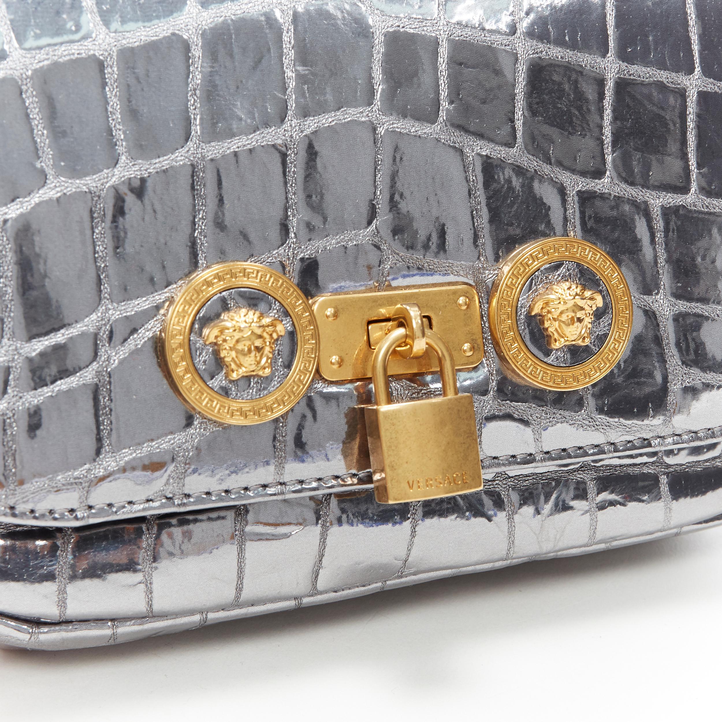 new VERSACE Icon mirrored silver mock croc Medusa turnlock small crossbody bag 1