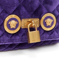 new VERSACE Icon Small lila gesteppter Samt Dual Medusa Goldkette Überschlagtasche