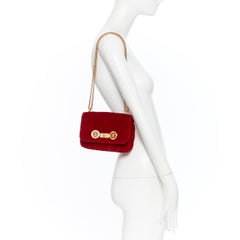 new VERSACE Icon Small red quilted velvet dual Medusa gold chain flap bag