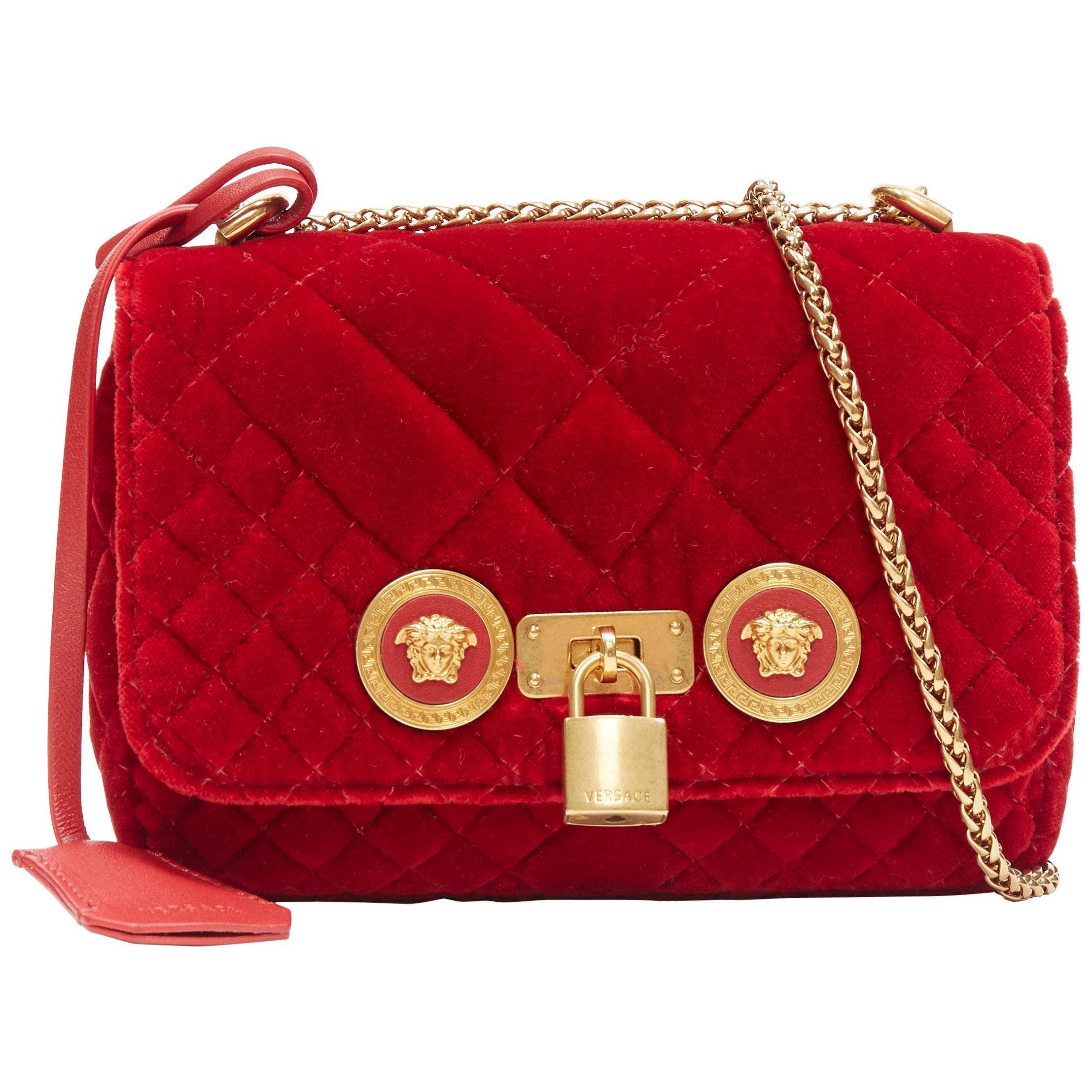 Versace Red Quilted Leather Gold Medusa Head Flap Crossbody Bag