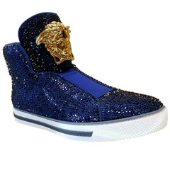 New Versace Idol Palazzo High -Top Blue Crystal Embellished Sneakers 