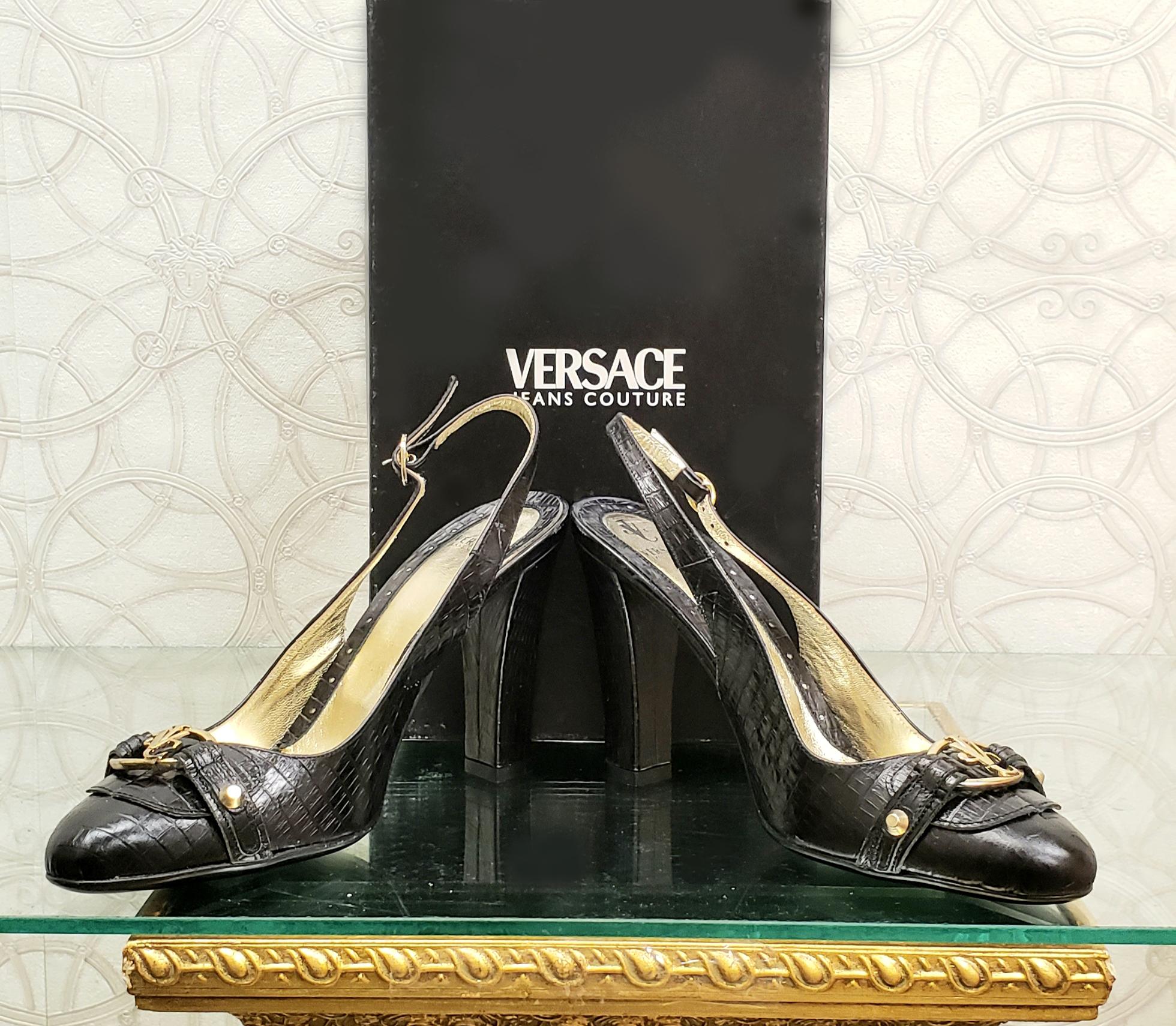 VERSACE 
Jeans Couture Collection 
Singback sandals
Color: Black 
Leather
4 1/4
