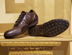NEW VERSACE JEANS COUTURE BROWN SNAKE PRINT LEATHER and SUEDE SHOES 44 - 11