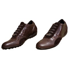 NEW VERSACE JEANS COUTURE BROWN SNAKE PRINT LEATHER and SUEDE SHOES 44 - 11