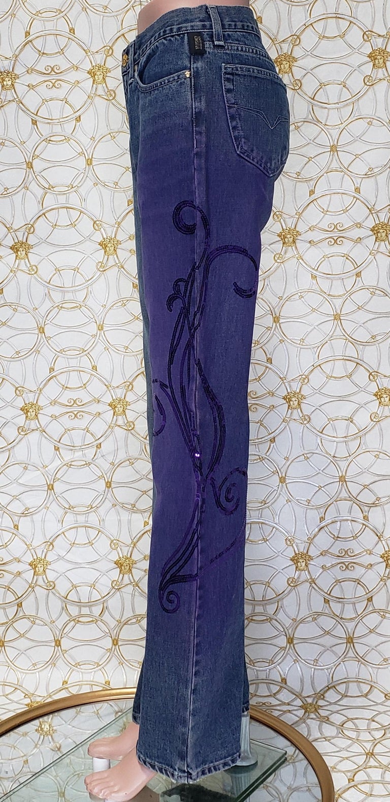 NEW VERSACE JEANS COUTURE w/ PURPLE SEQUINS JEANS 28 - 42 For Sale at  1stDibs