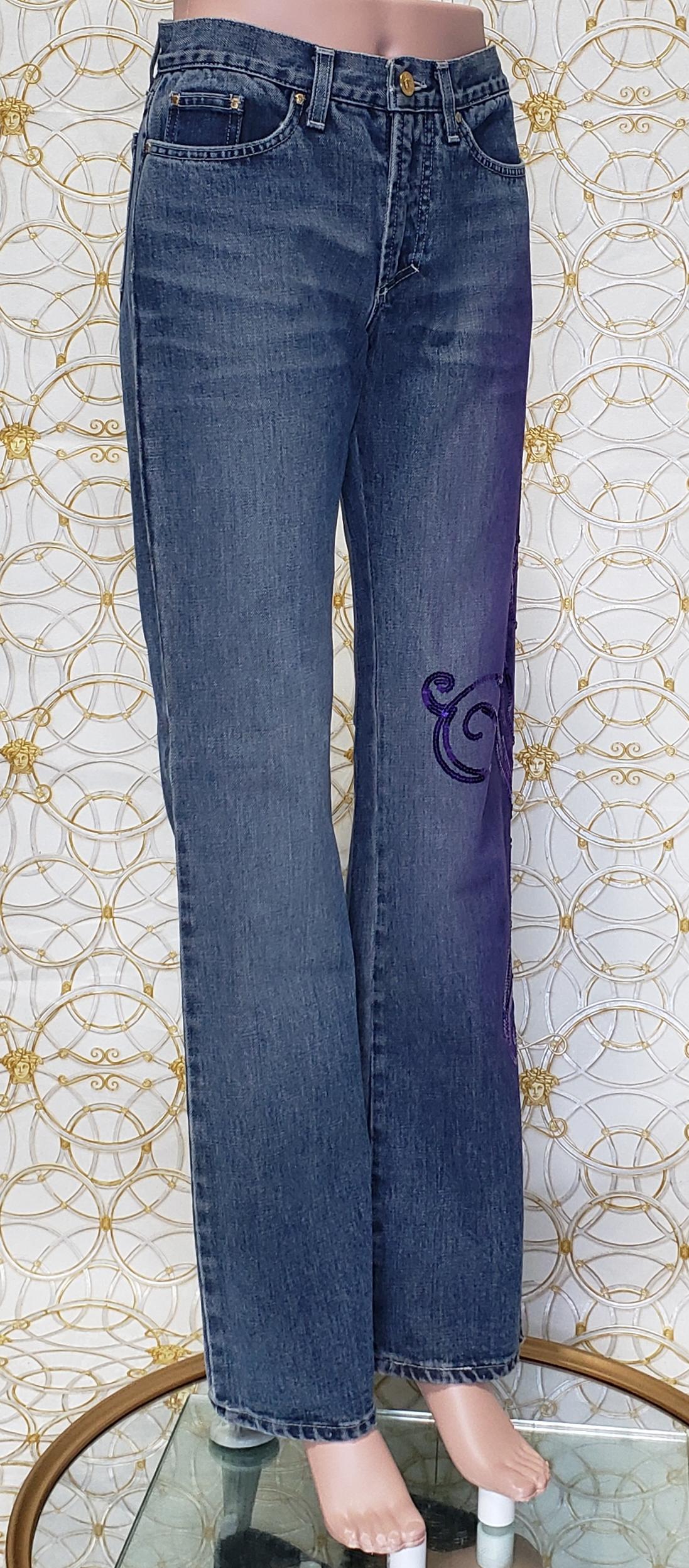 NEW VERSACE JEANS COUTURE w/ PURPLE SEQUINS JEANS 28 - 42 For Sale 1