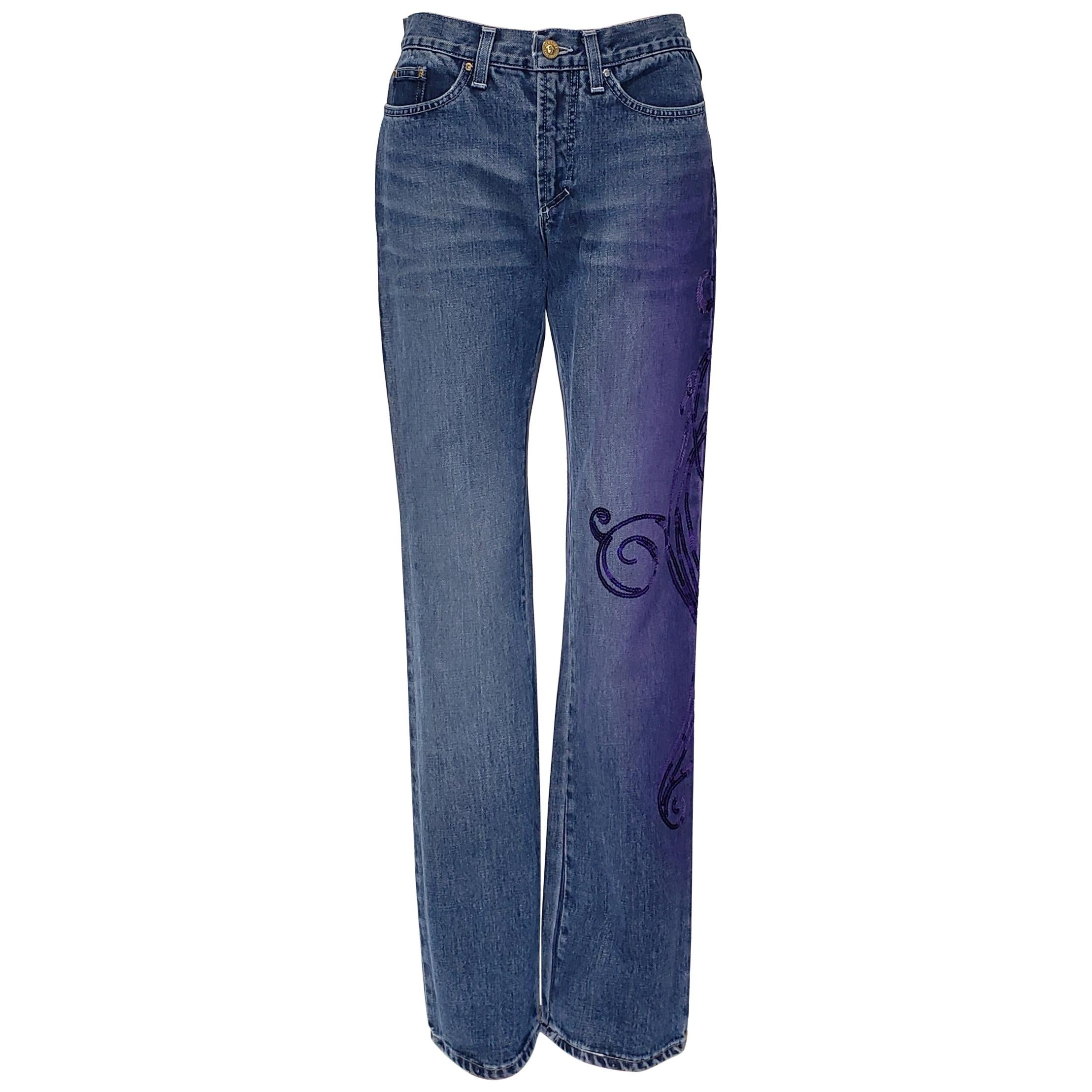 NEW VERSACE JEANS COUTURE w/ PURPLE SEQUINS JEANS 28 - 42 For Sale