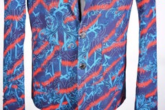 New Versace Jeans Printed Stretch Denim Blazer Jacket