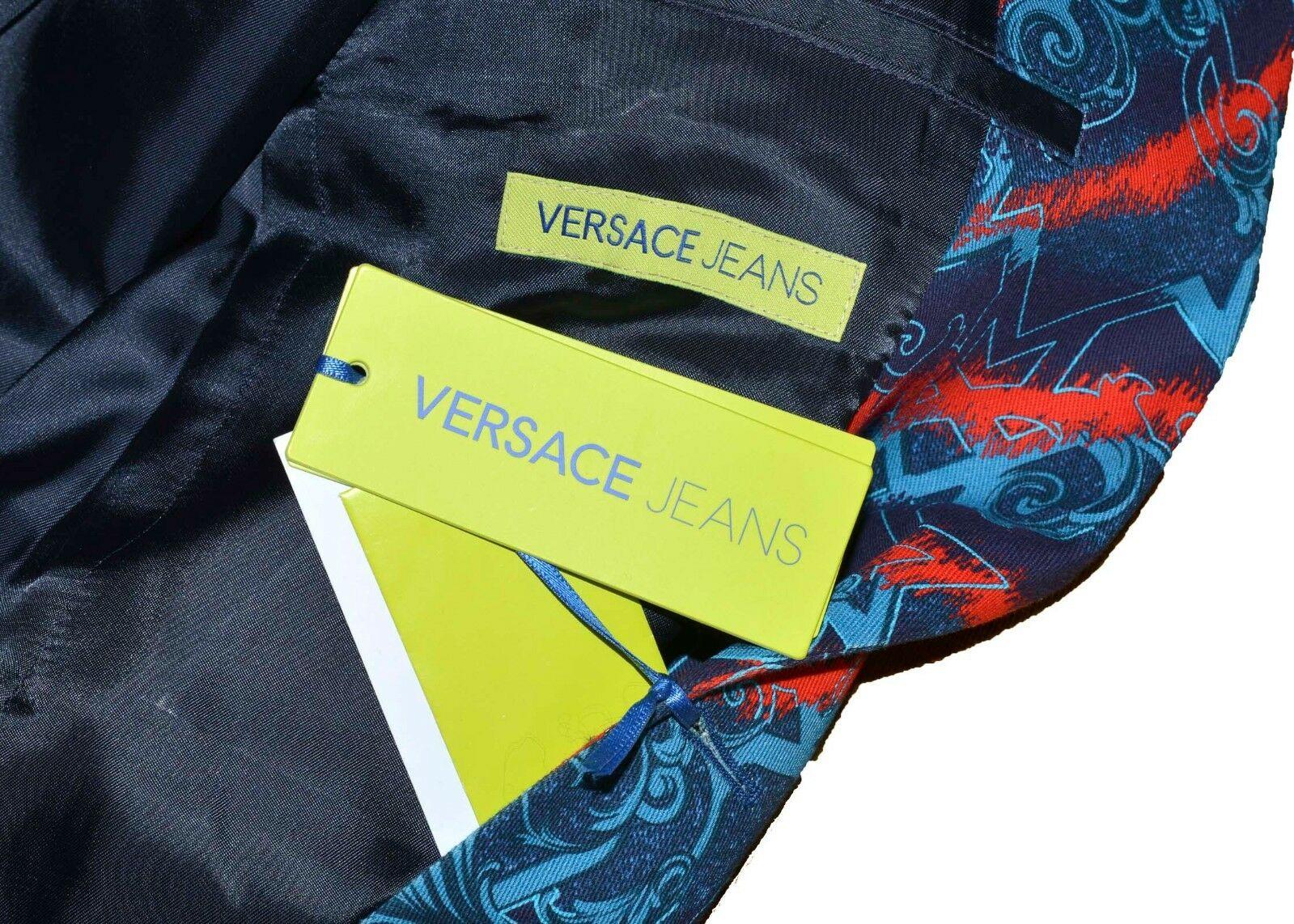 New Versace Jeans Printed Stretch Denim Blazer Jacket  2