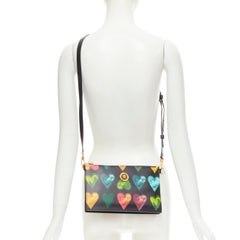 new VERSACE Jim Dine heart print blac kleather Medusa zip clutch crossbody bag