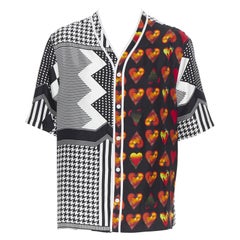 new VERSACE Jim Dine red Heart black chevron print baseball silk shirt EU43 XXL