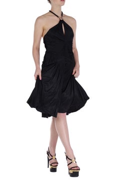 NEW VERSACE KEYHOLE BLACK JERSEY DRESS with METAL TASSEL DETAIL Size 40