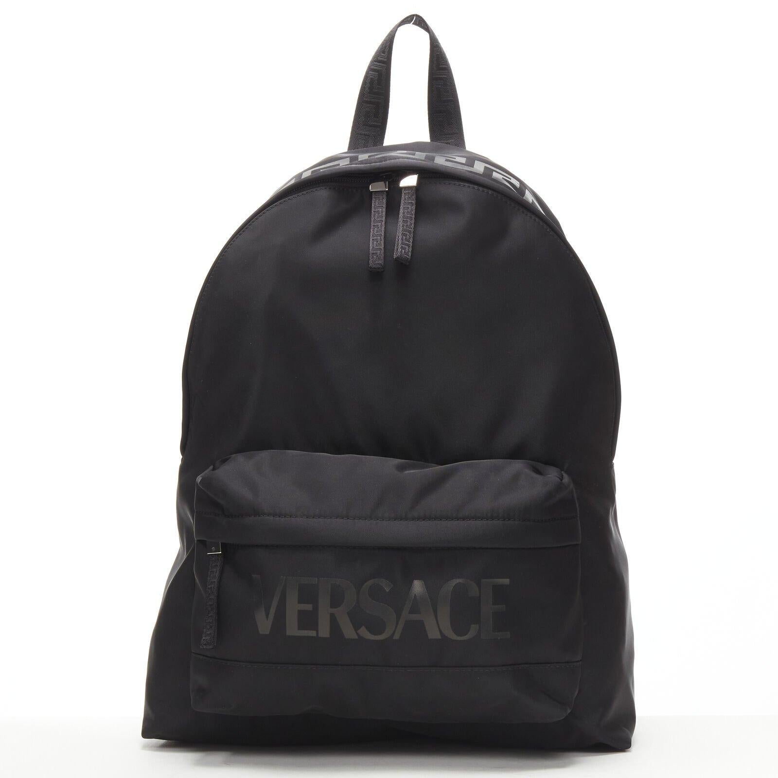 Black new VERSACE La Greca 90's logo black nylon backpack bag For Sale