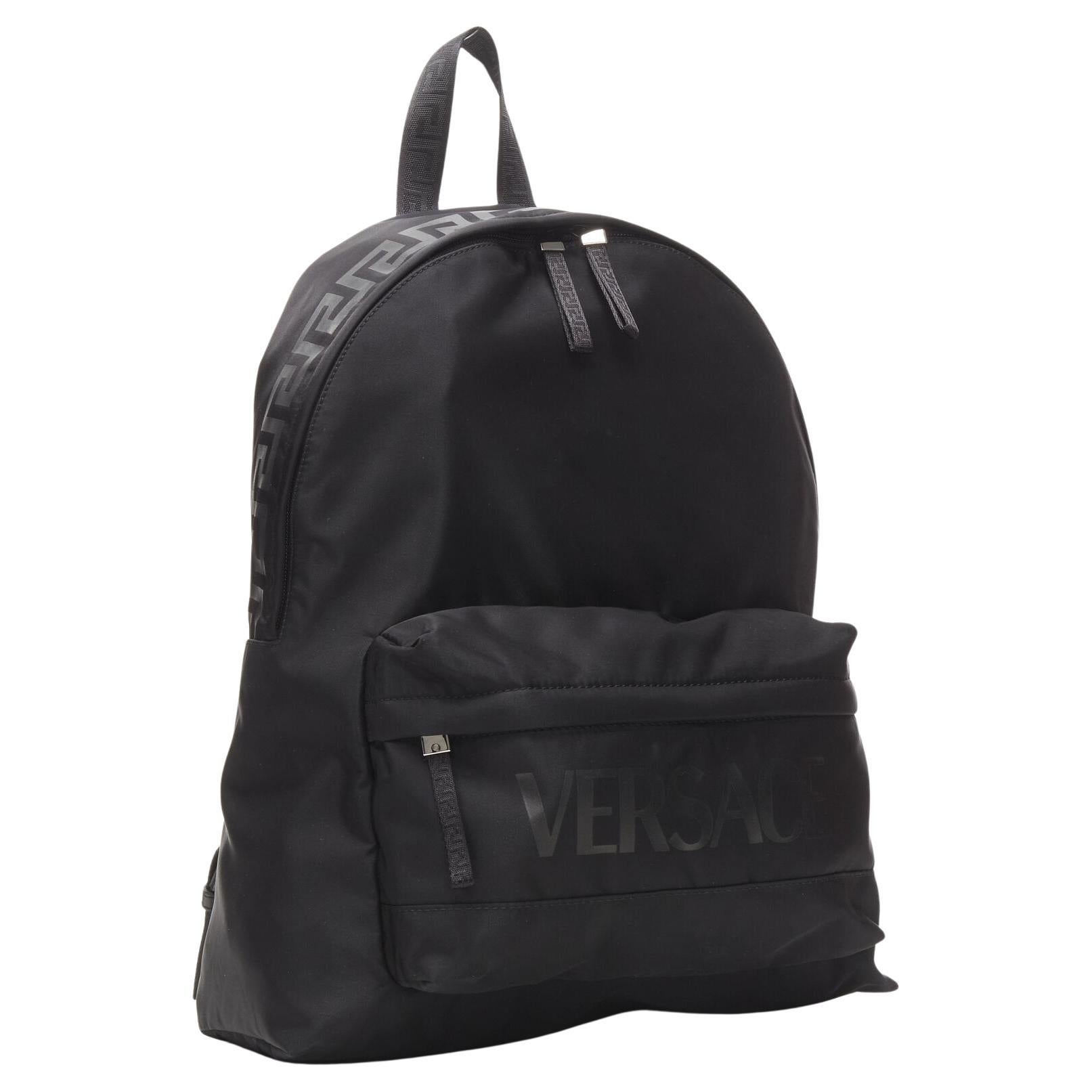 new VERSACE La Greca 90's logo black nylon backpack bag For Sale