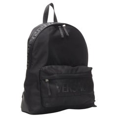 Used new VERSACE La Greca 90's logo black nylon backpack bag
