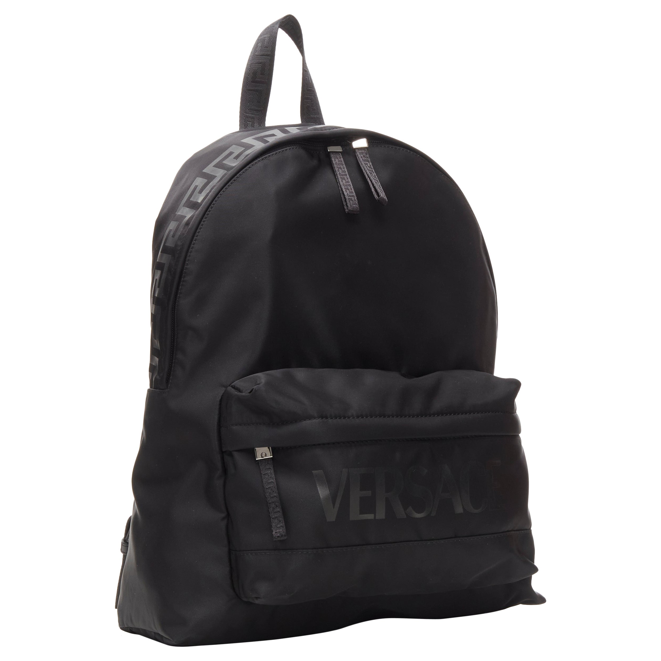 new VERSACE La Greca 90
s logo tonal print black nylon casual  backpack bag