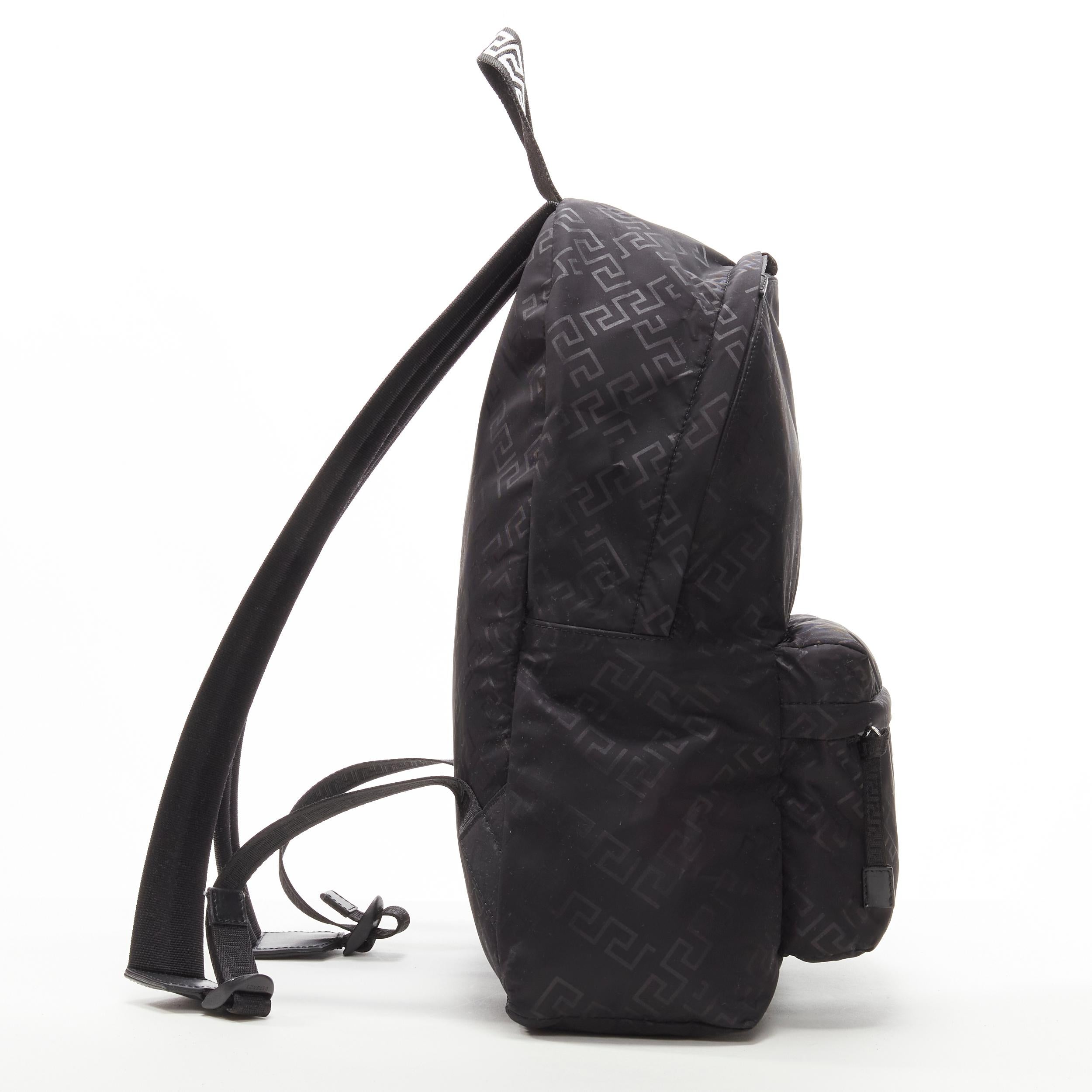 Black new VERSACE La Greca Greek Key black 90's logo backpack bag For Sale